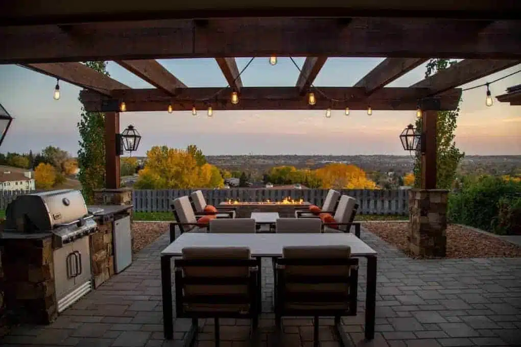 view of outdoor patio with grill; spring cleaning checklist